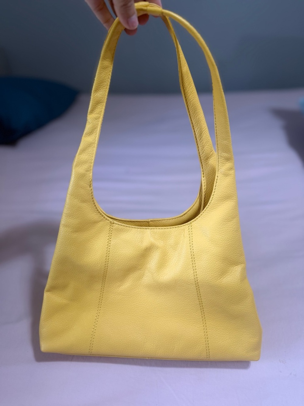 Bright Yellow Leather Shoulder Tote